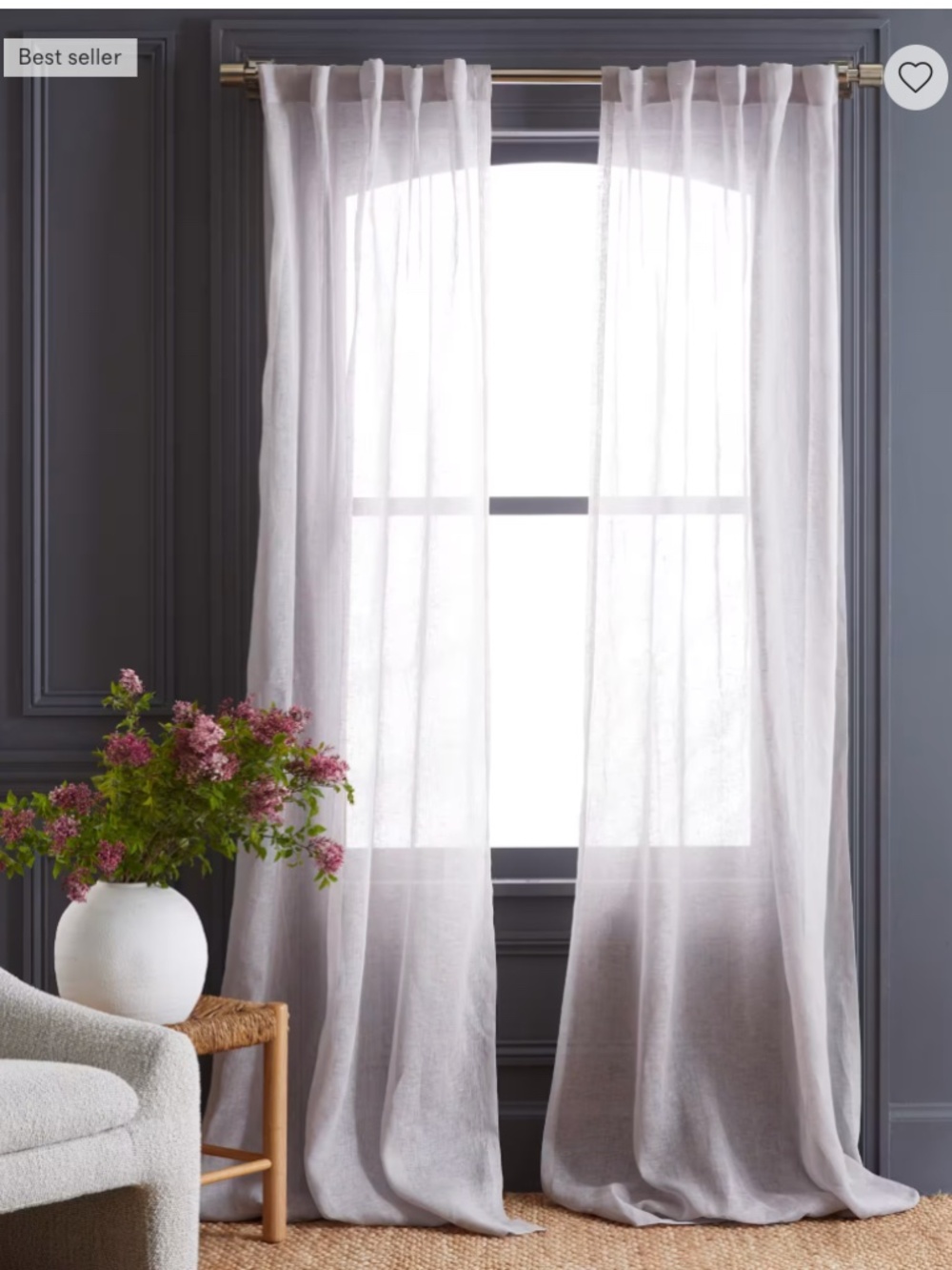 QUINCE NWT European Linen Sheer Curtain Set of 2, Cloud